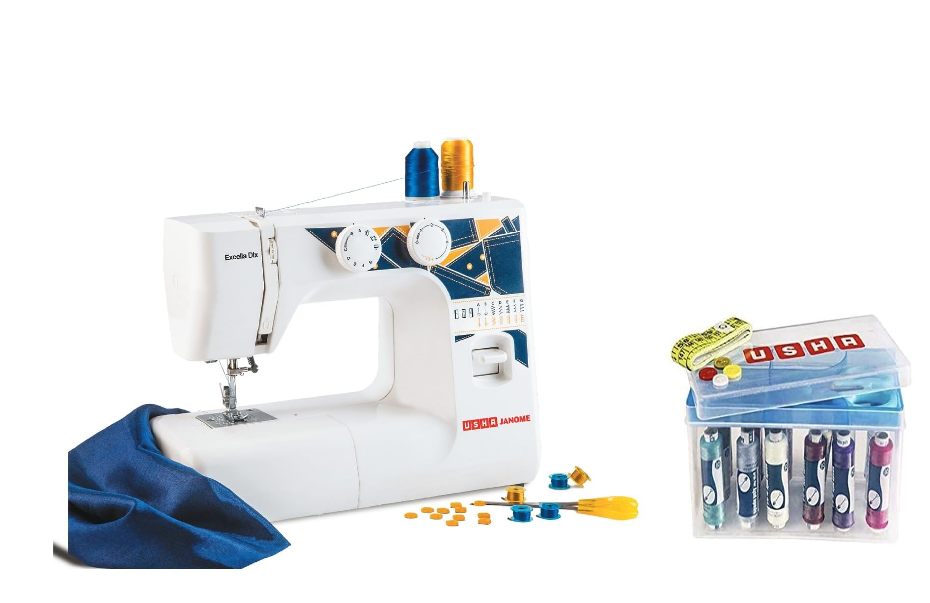 Usha Janome Excella Dlx Automatic Zig-Zag Electric Sewing Machine With Free Kit, White