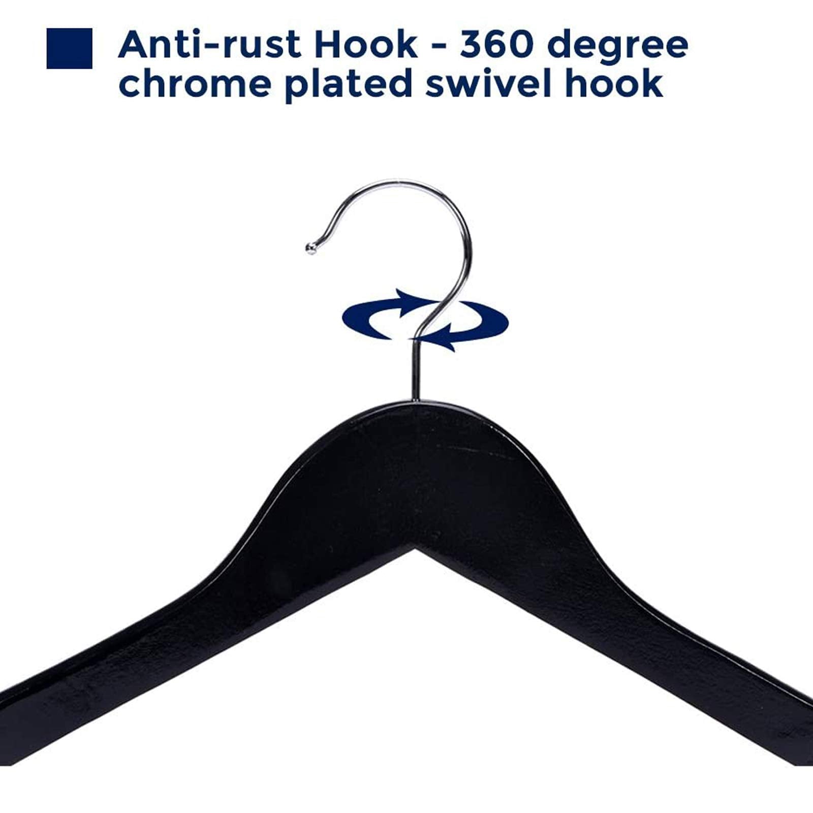 JS HANGER Wooden Coat Hangers  20 Pack High Grade Wood Suit Hangers with Non Slip Pant Bar - Extra Smooth and Splinter Free Black Finish
