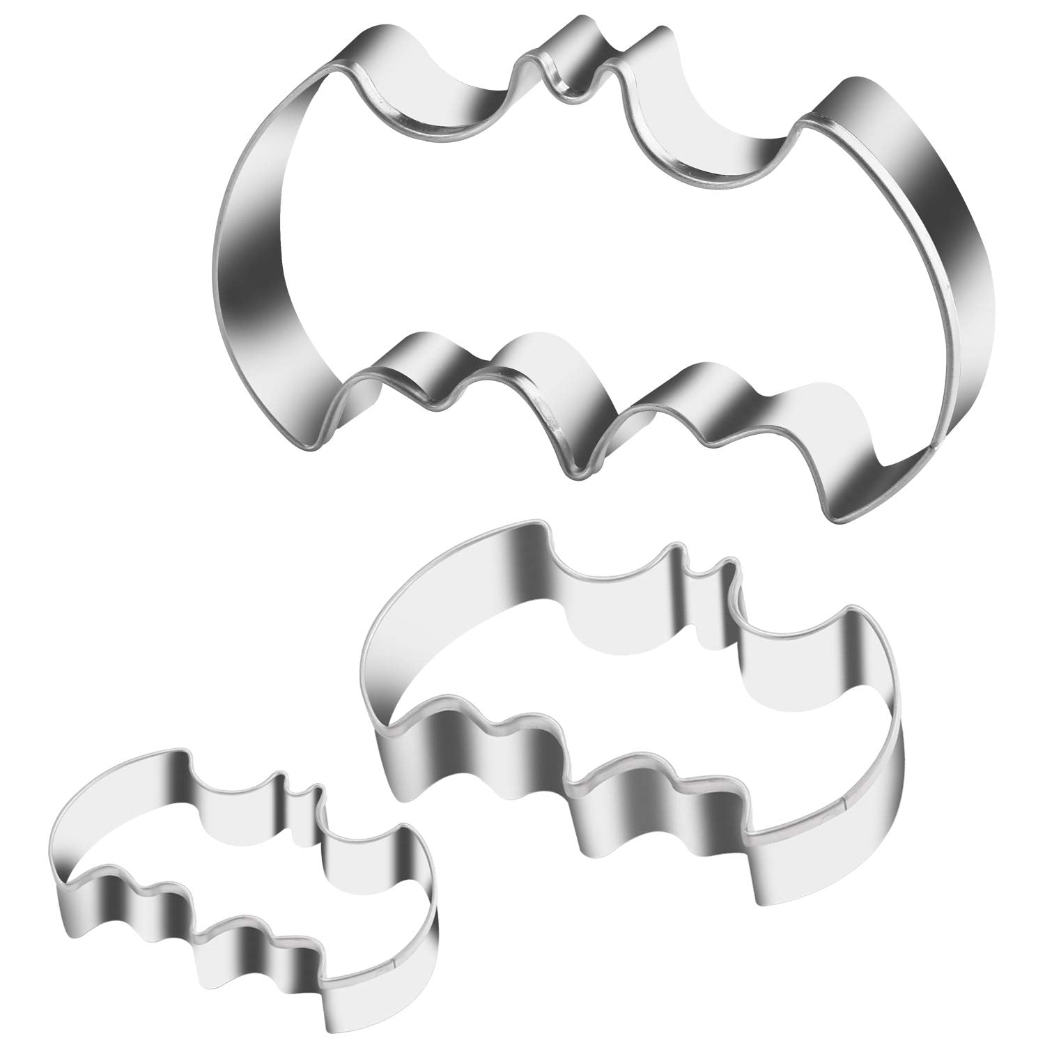 Kspowwin 3 Pack Cookie Cutters Set Stainless Steel Bat Shape Halloween Biscuit Cookie Cutter (3 Pieces Cookie Cutters)
