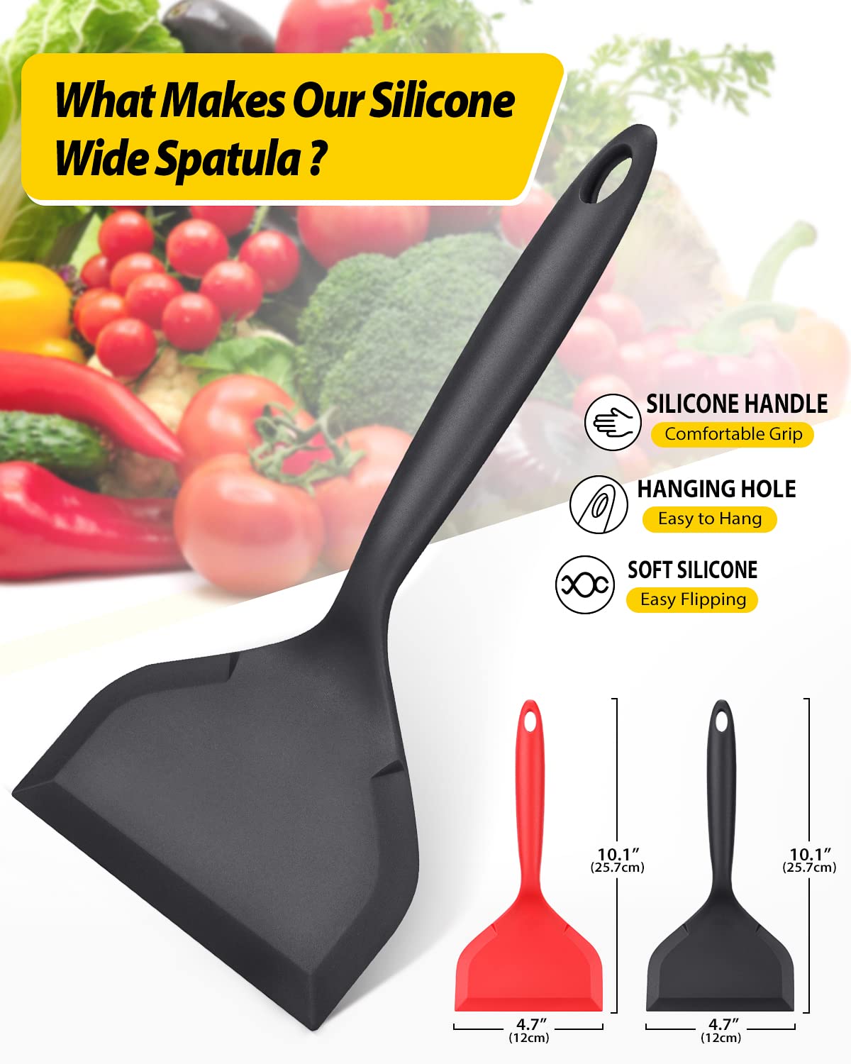 Pack Of 2 Wide Silicone Spatula,Nonstick Pancake Shovel With Short Handle, Fried Flexible Turner, Bpa Free Kitchen Cookwares For