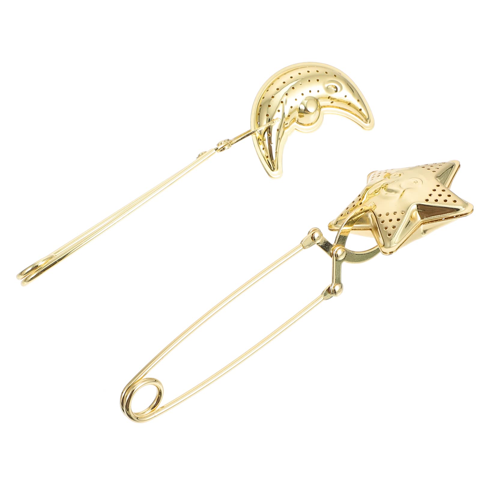 2Pcs Tea Infuser Tea Strainer Moon Star Shaped Tea Filter Stainless Steel Long Grip Spoon For Loose Leaf Tea Teas, Golden