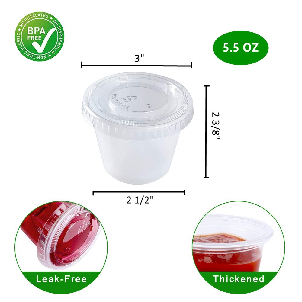 Tashibox 200 Sets-5.5 Ounce Disposable Plastic Jello Shot Cups With Lids, Souffle Portion Cups