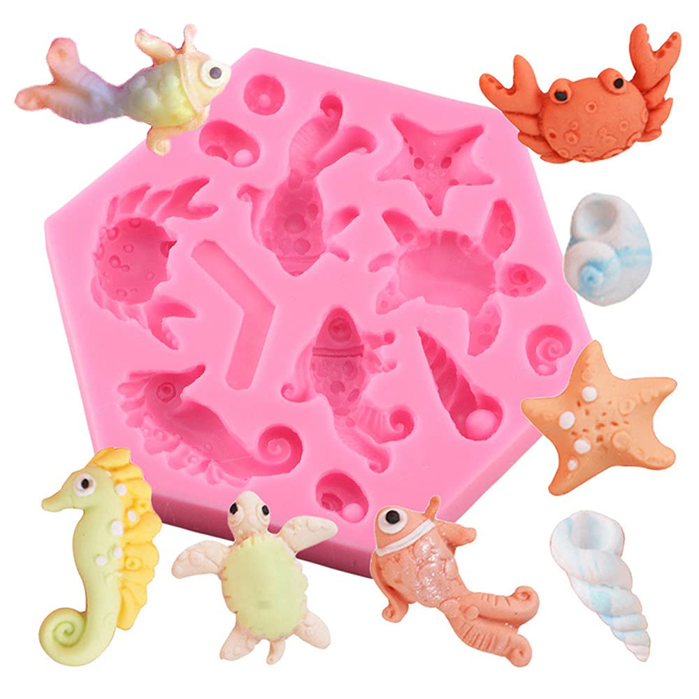 Playing Mold Sea Theme Fish Conch Seahorse Turtle Starfish Crab Silicone Mold For Diy Cake Fondant Biscuit Cookies Sugar Pudding
