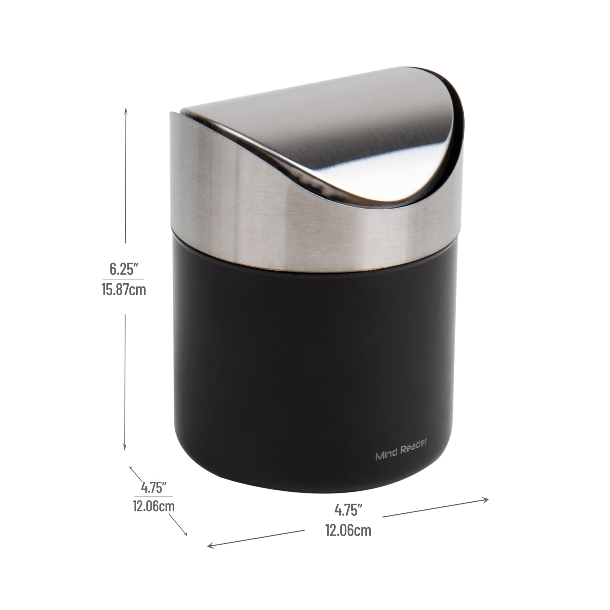 Mind Reader Mini Countertop Trash Can, Set Of 2, 1.5L(0.40 Gal) Waste Paper Basket, Office, L X 4.75'' W X 6.25'' H, Black