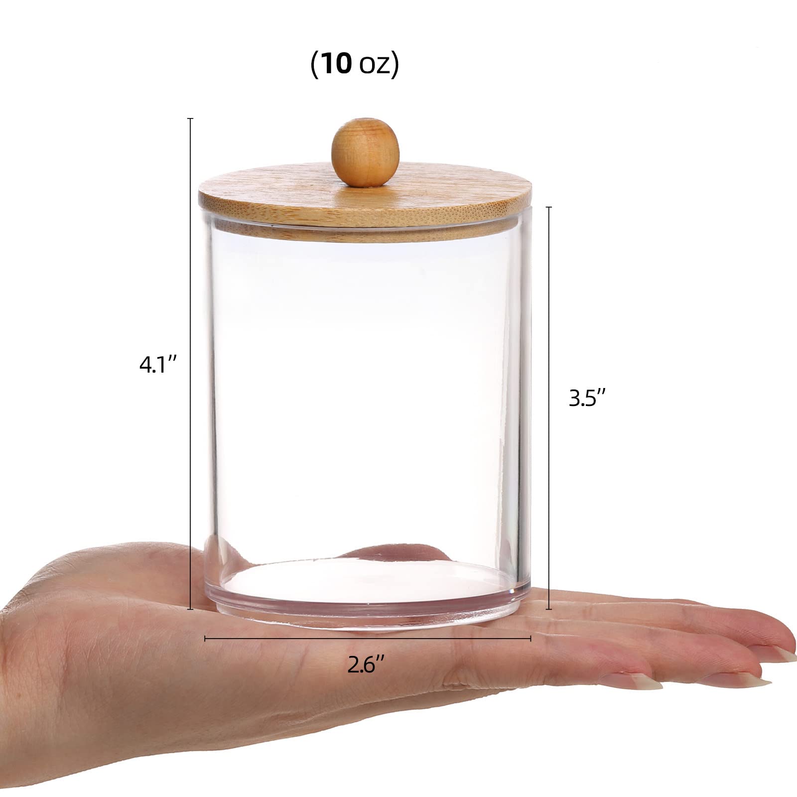 Tbestmax 6 Pack Qtip Holder, 10-Ounce Apothecary Jars With Bamboo Lids For Cotton Ball Swab Pad Dispenser, Bathroom Canisters Or