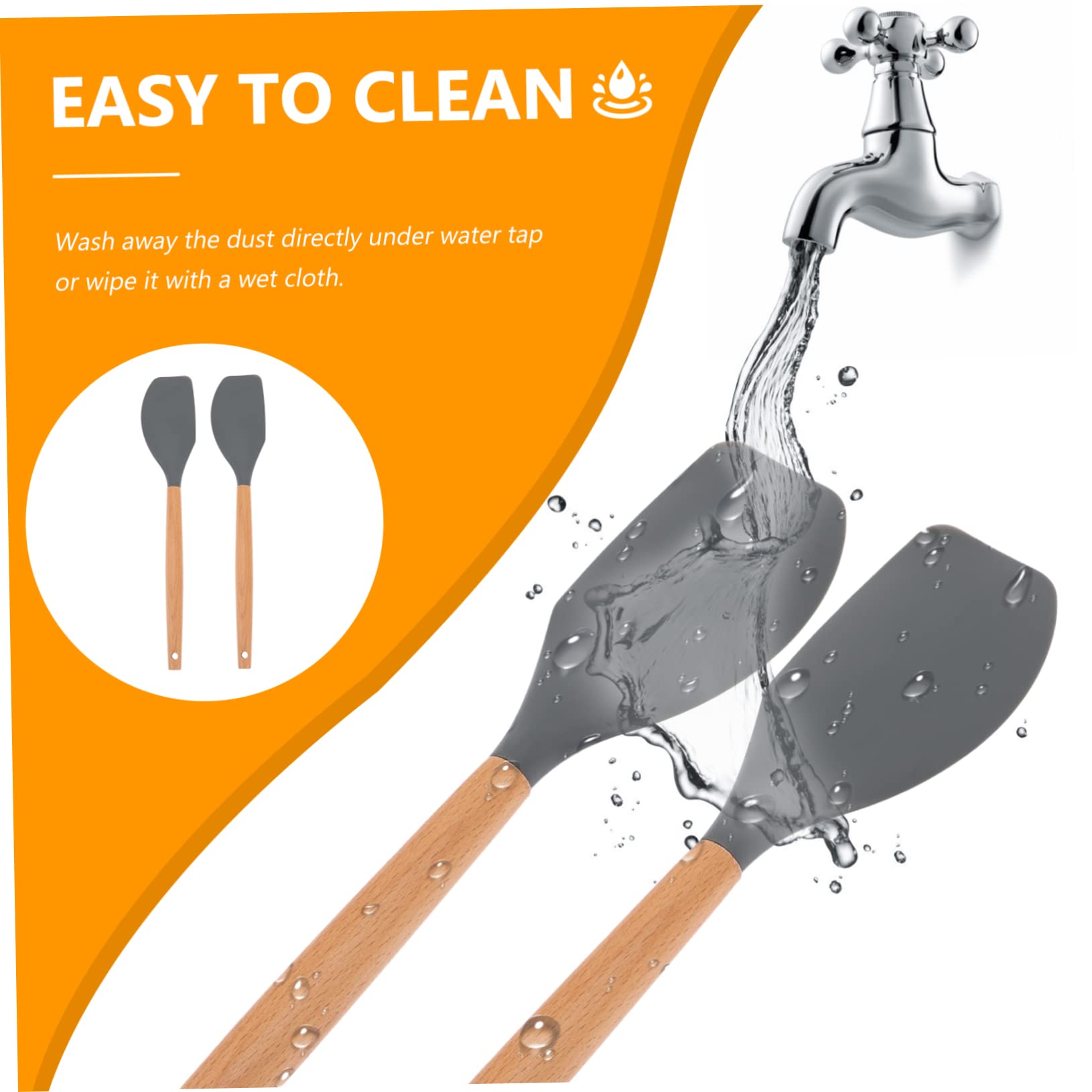 Honmeet 2Pcs Silicone Spatula With Wooden Handle Silicone Cooking Spatula Silicone Cookware Turner Spatula Pancakes Scrapers Bak