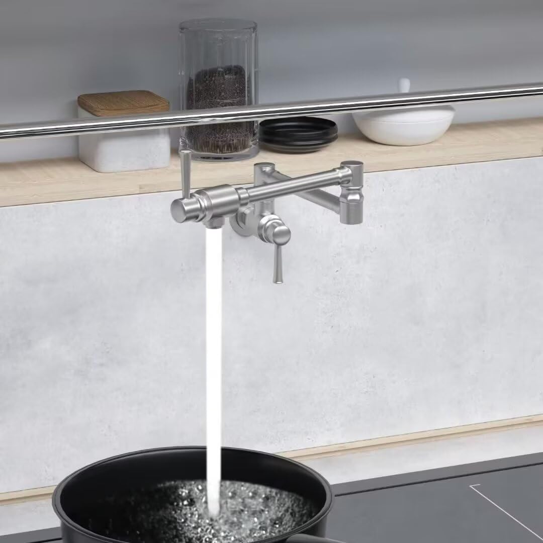 Imlezon Stainless Steel Pot Filler Faucet Commercial Wall Mount Kitchen Sink Faucet Folding Stretchable With Single Hole Two Han