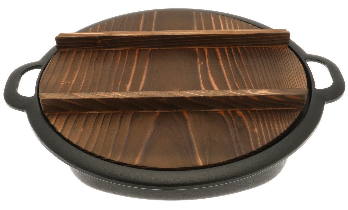 Iwachu Cast Iron Gyoza Pan With Wooden Lid, Large, Black
