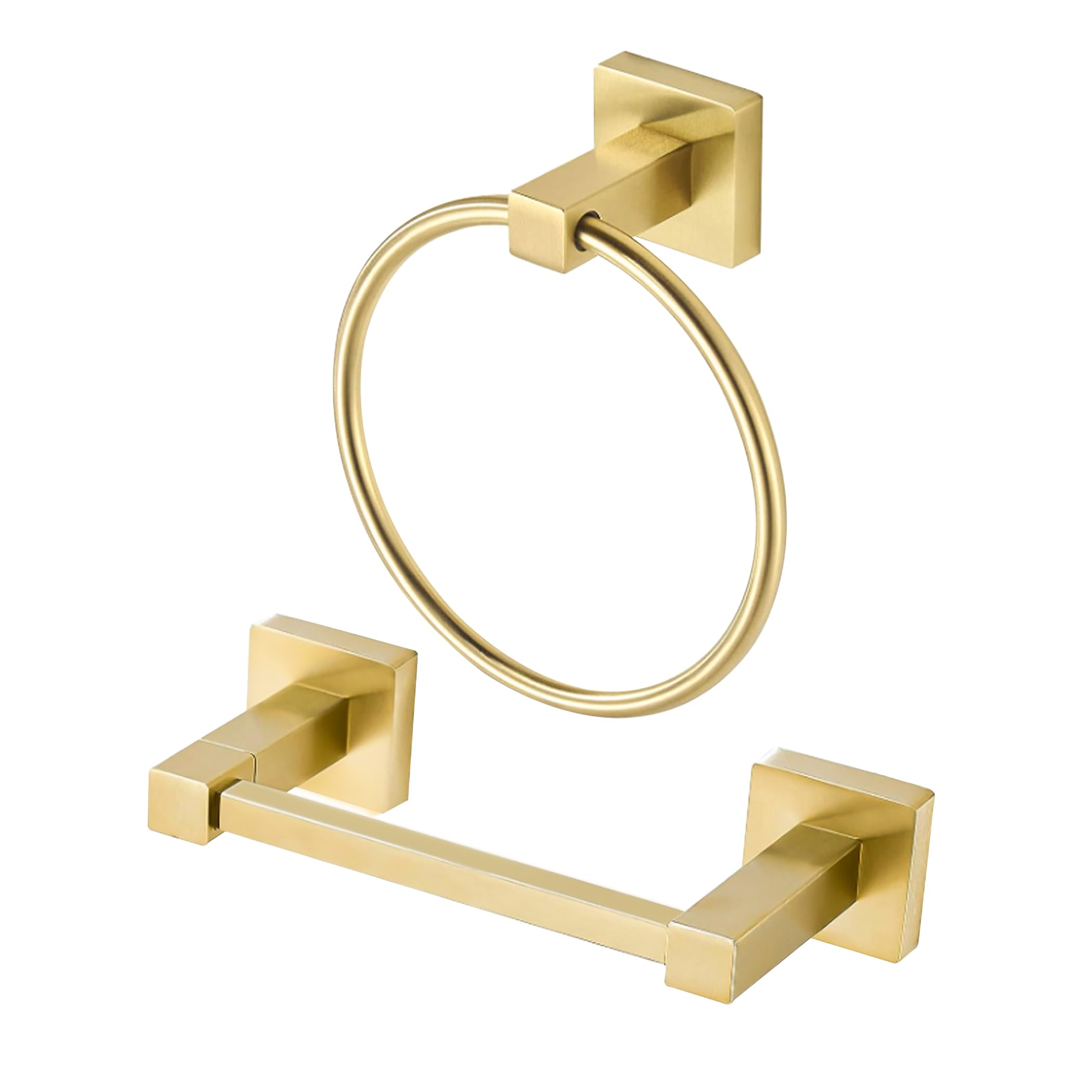 Bigbig Home Gold Toilet Paper Holder,Modern Towel Holder For Bathroom Wall, Brushed Gold Toilet Tissue Holder Towel Ring Wall Mo