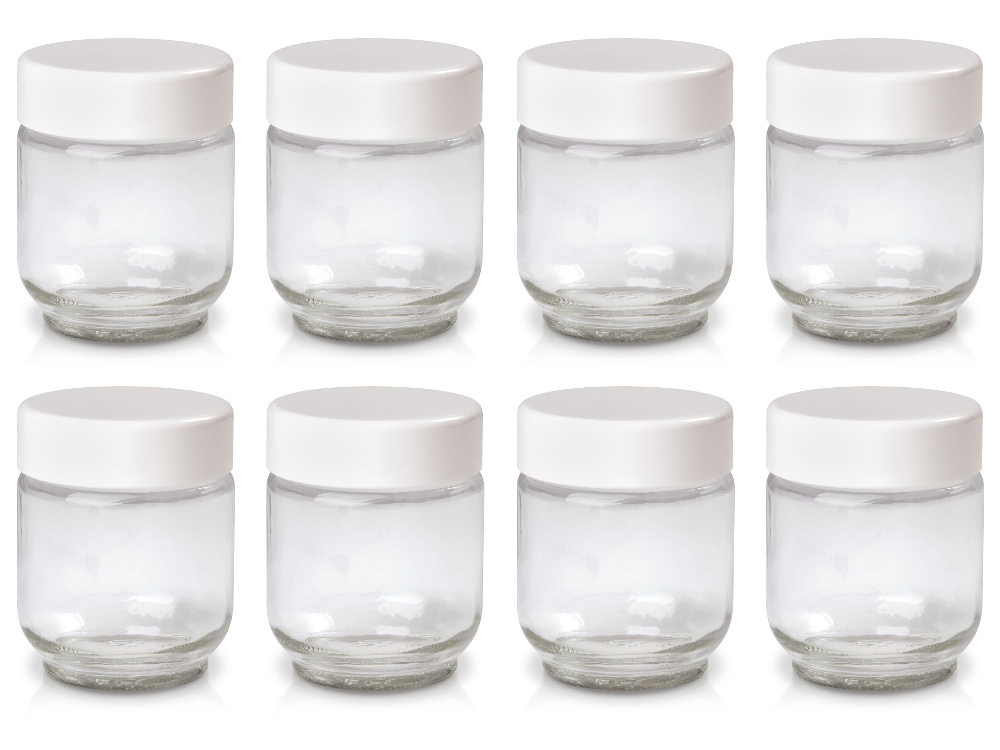 Euro Cuisine GY1920 Glass Jars with Lids for Yogurt Maker, Clear, 6 Ounce, Set of 8 6oz Glass Jars for Yogurt, Parfaits, Clear Y