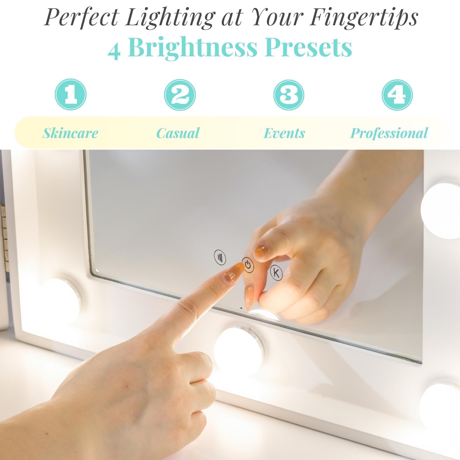 Luxfurni Vanity Lighted Tri-Fold Makeup Mirror With 10 Dimmable Led Bulbs, Touch Control Lights Tabletop Hollywood Cosmetic Mirr