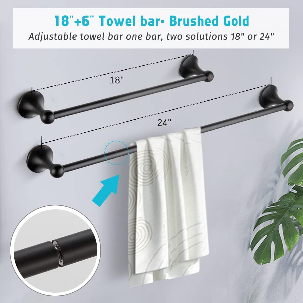 4 Piece Bathroom Accessory Set(Adjustable Towel Bar, Towel Ring, Toilet Paper Holder,Towel Robe Hook), Wall Mounted Bathroom Har