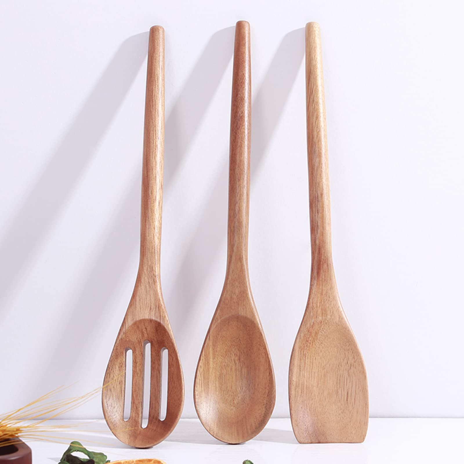 Delicate Wooden Utensils For Cooking, Set Of 3, Wood Kitchen Utensils Cooking Tools, 12 Inch Acacia Wooden Spoons Spatula Set, C