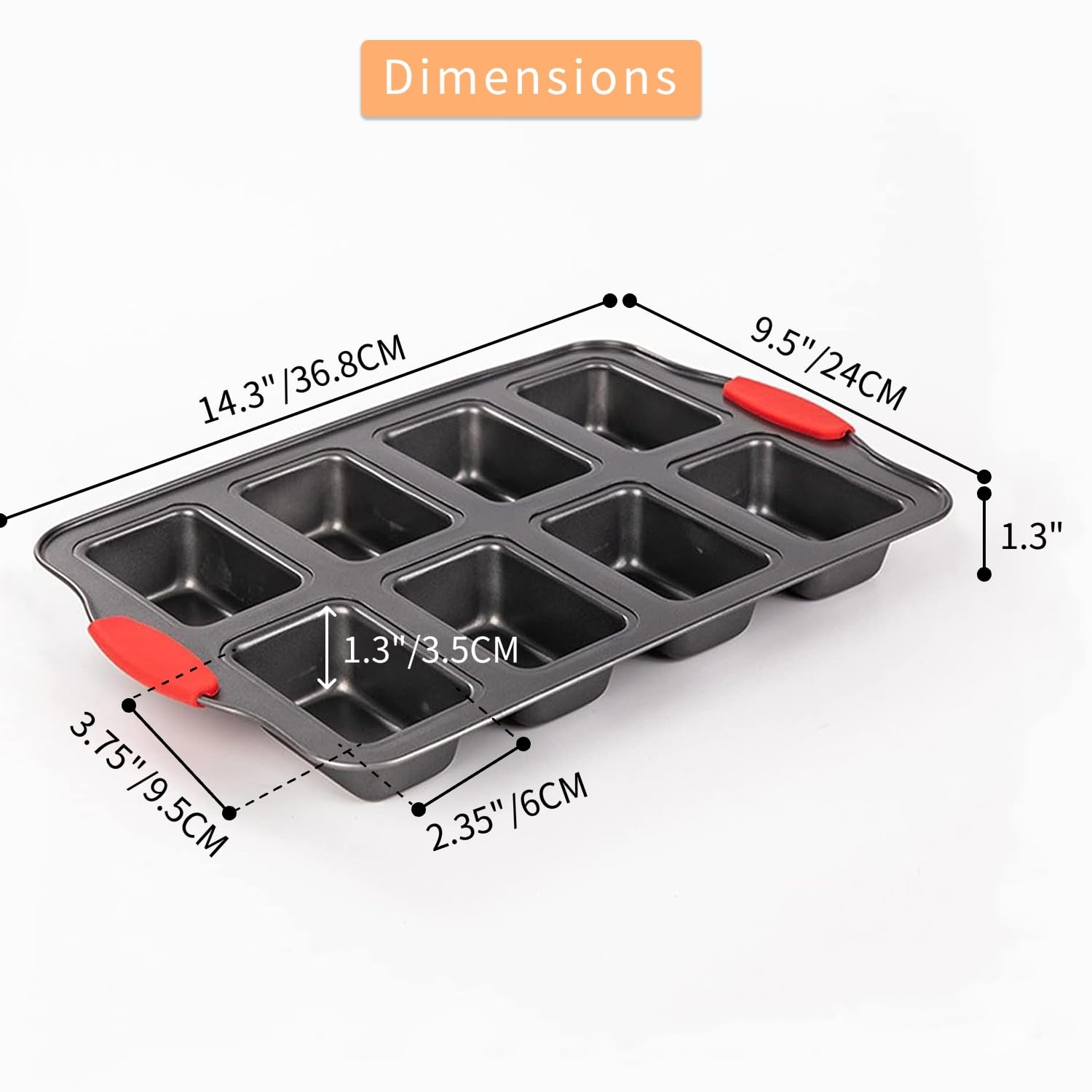 PLAZOTTA Mini Loaf Pan Set - 8 Cavity Carbon Steel with Silicone Handles, Black, Model P-MiniLoafPan-SiliHandle2pc