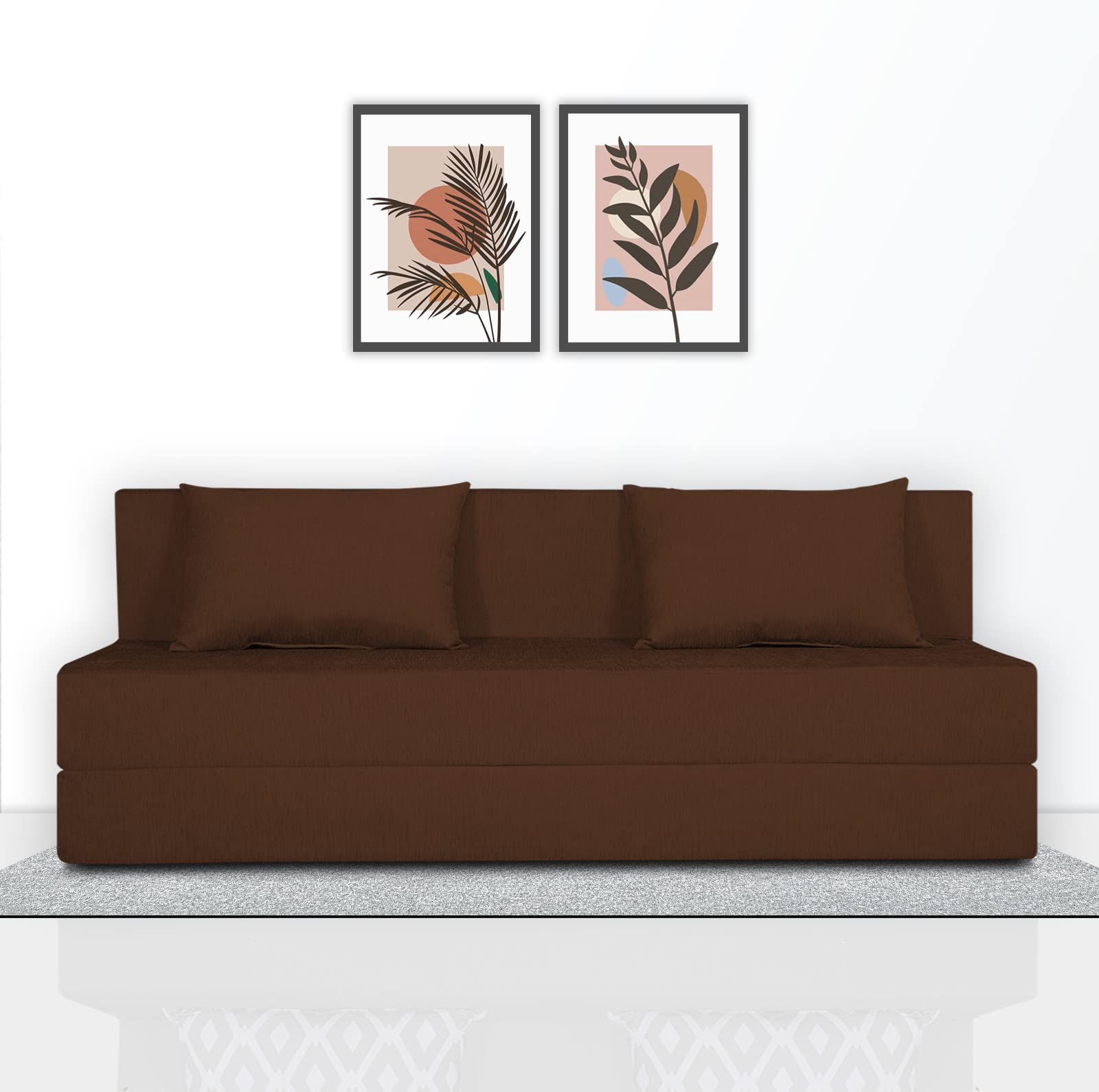Adorn India Easy 4 Seater Sofa Cum Bed (Alyn Pattern) Size 6 X 6 Ft (Brown Color) (1 Year Warranty)