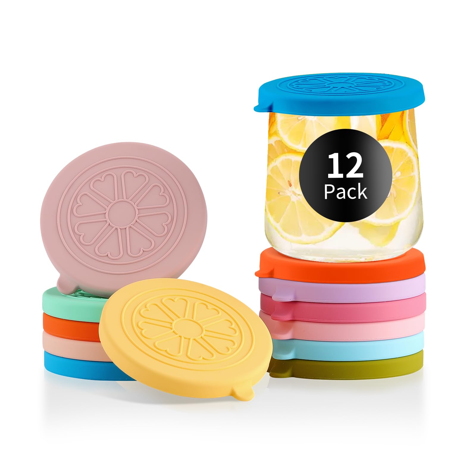 VOLCANOES CLUB Oui Yogurt Jar Lids Silicone | 12 Pack Colorful Covers Fit For 5 Oz Oui Yogurt Glass Jars | Perfect For Oui Yogur