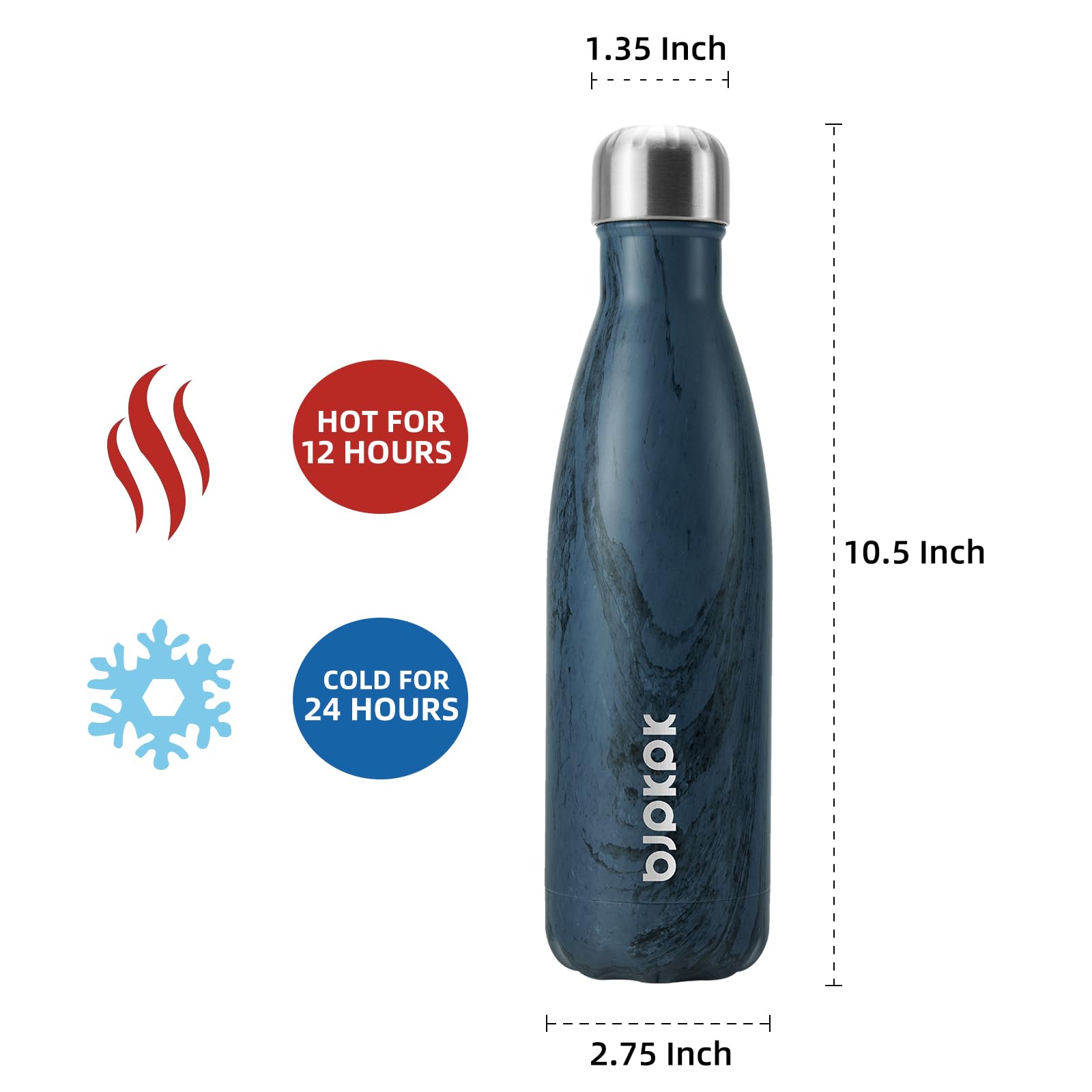 Bjpkpk Insulated Water Bottle 17 Oz Stainless Steel Water Bottles Cola Shape Kids Water Bottles For School -Wood Graphics-Prussi