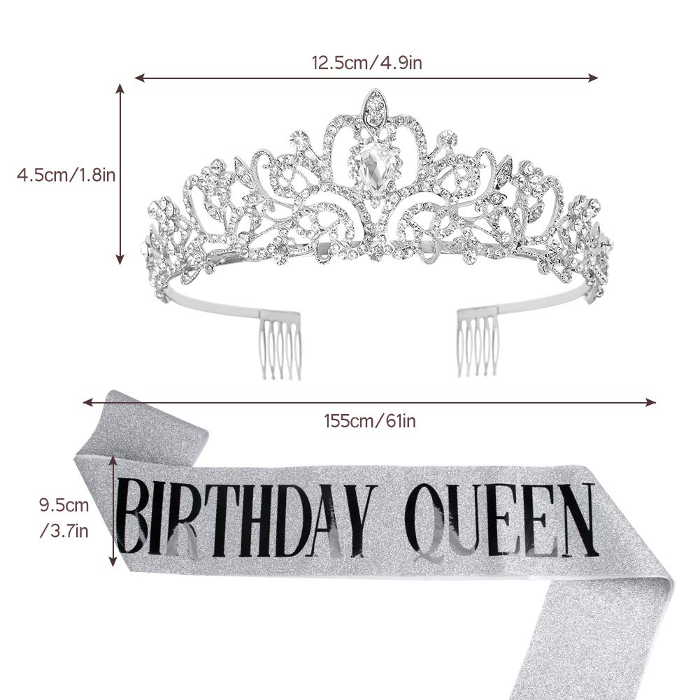 Tiara for Women Birthday  Tiara for Women Silver  Happy Birthday Queen Tiara for Women  Crown for Girls Tiaras Birthday Queen Crowns with Birthday Girl Sash  Crowns for Women with Rhinestone
