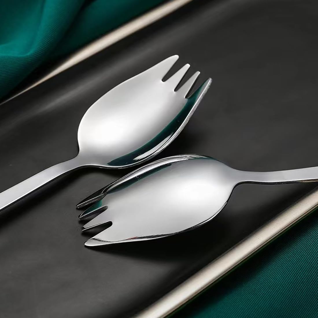 Spork, 6-Pack 18/10 Spork Stainless Steel, Metal Spork For Everyday Household Use, 7.4-Inch Long Handle Dessert Spoons Ice Cream