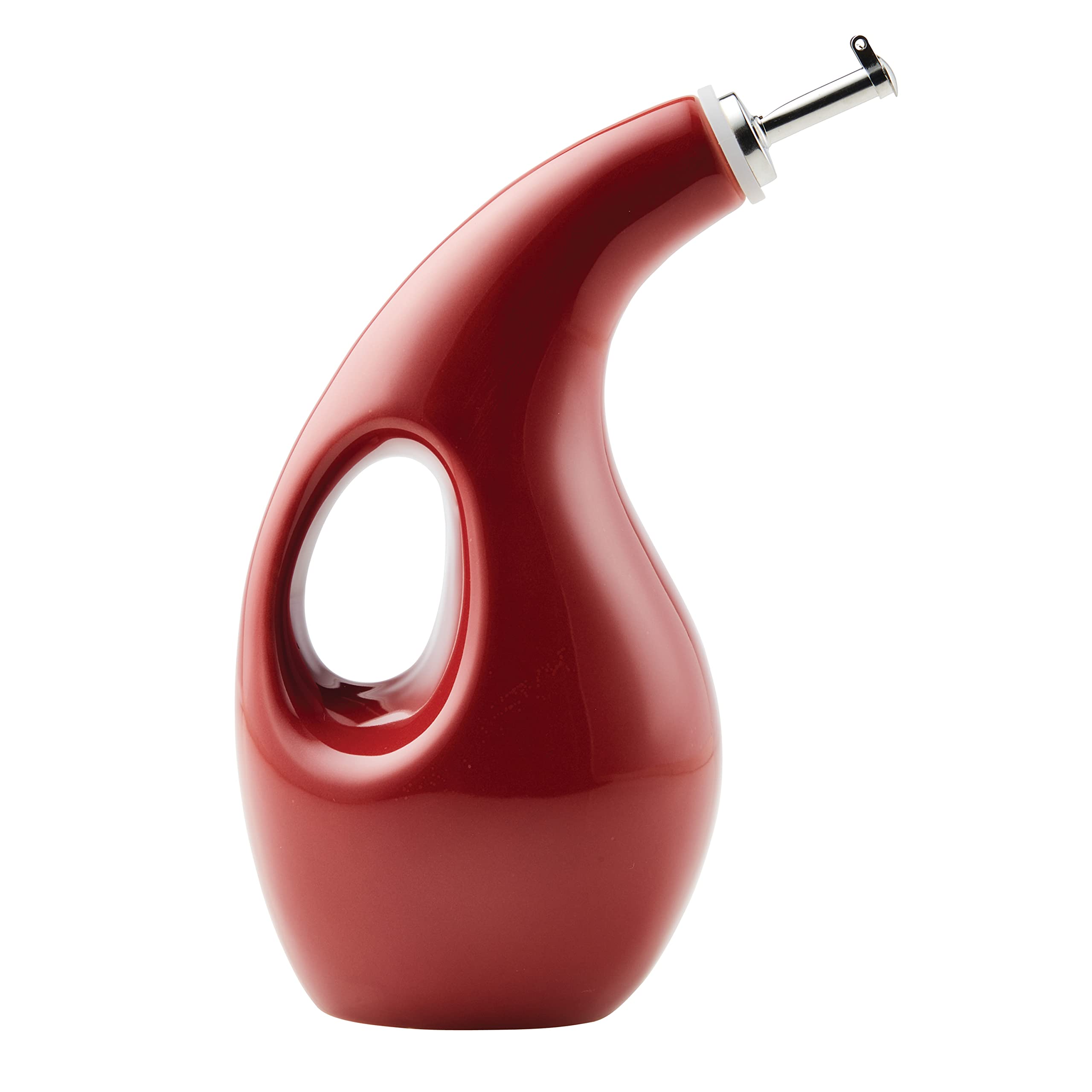 Rachael Ray 48464 Ceramic Evoo Oil And Vinegar Dispensing Bottle With Spout, 24 Ounce - Cranberry Red