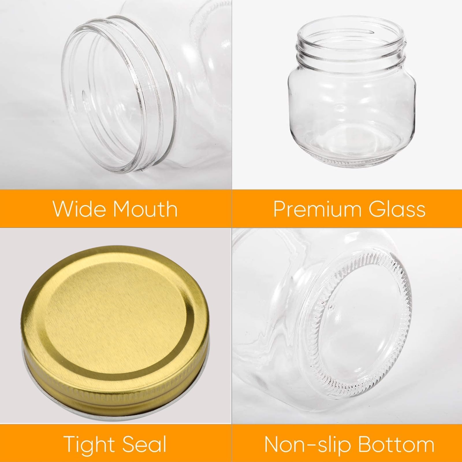 Encheng 8 Oz Glass Jars With Lids,Ball Regular Mouth Mason Jars For Storage,Canning Jars For Caviar,Herb,Jelly,Jams,Honey,Dishwa