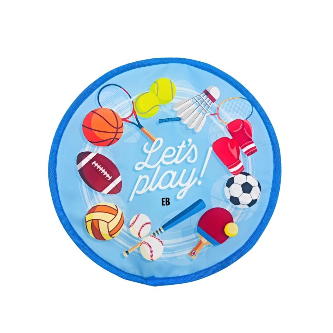 Echo Boomers Sports Theme Round Folding Dining Mat For Kids | 10 X 10 Inch Cutlery Holder | Lets Play Text | Multicolor