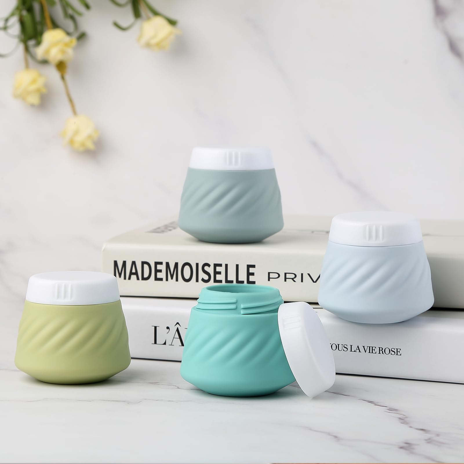 Gemice Tsa Approved Travel Containers For Toiletries, Bpa-Free Silicone Travel Cream Jars With Clear Bag, Leak-Proof Travel Esse