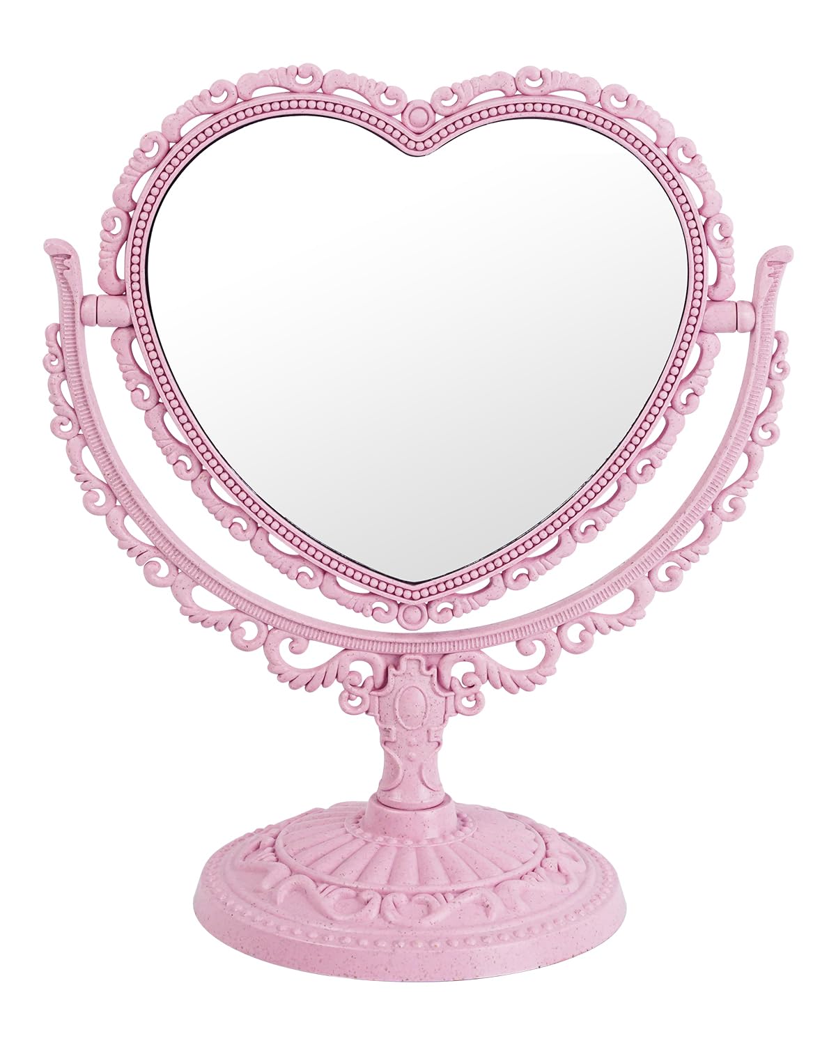D&X 7-Inch Lovely Heart Mirror 360 Degree Rotation Double Sided Magnifying Makeup Mirror I Bathroom Bedroom Vanity Mirror I Danish Pastel Aesthetic Room Dcor(Pink  Heart-Shaped)