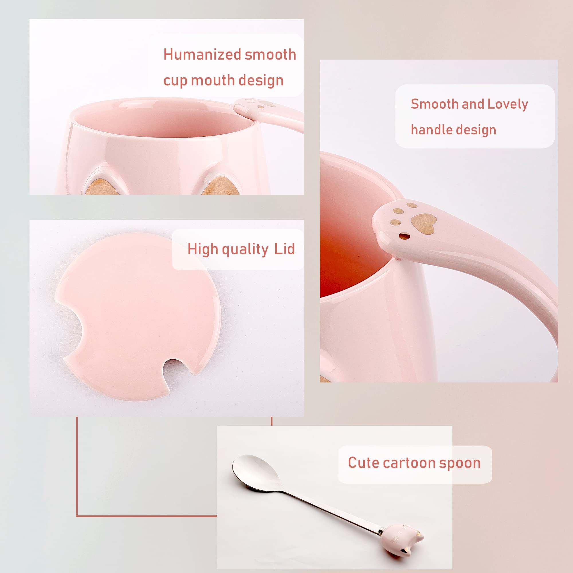 Dongshangift Cat Mugs Set Of 2 Cute Cat Tea Cup Set Ceramic Coffee Mug With Lid And Spoon Cute Mugs For Women Girls Cat Lovers 1