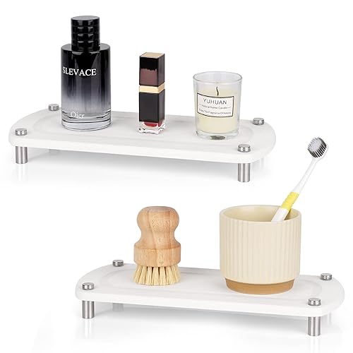 Ozzptuu Sink Caddy Instant Dry Kitchen Sink Organizer Sponge Holder for Kitchen Sink Diatomaceous Pedestal Stand Riser with Stainless Steel Feet Protection for Modern Home (White 2pc)