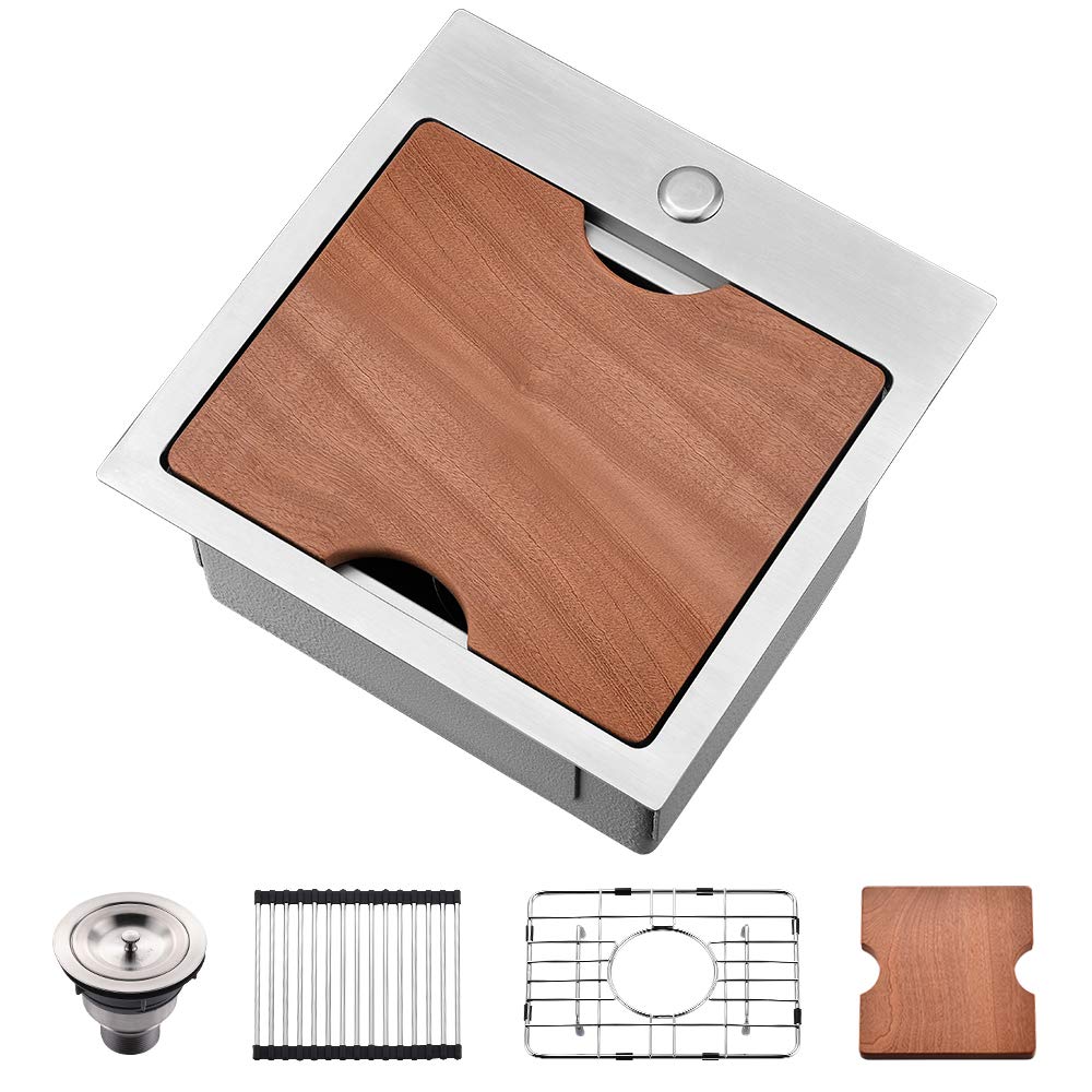 15 Inch Drop In Bar Sink Workstation-Somrxo 15  15 Bar Sink Drop In Workstation Sink Small Kitchen Sink 16 Gauge Stainless Steel