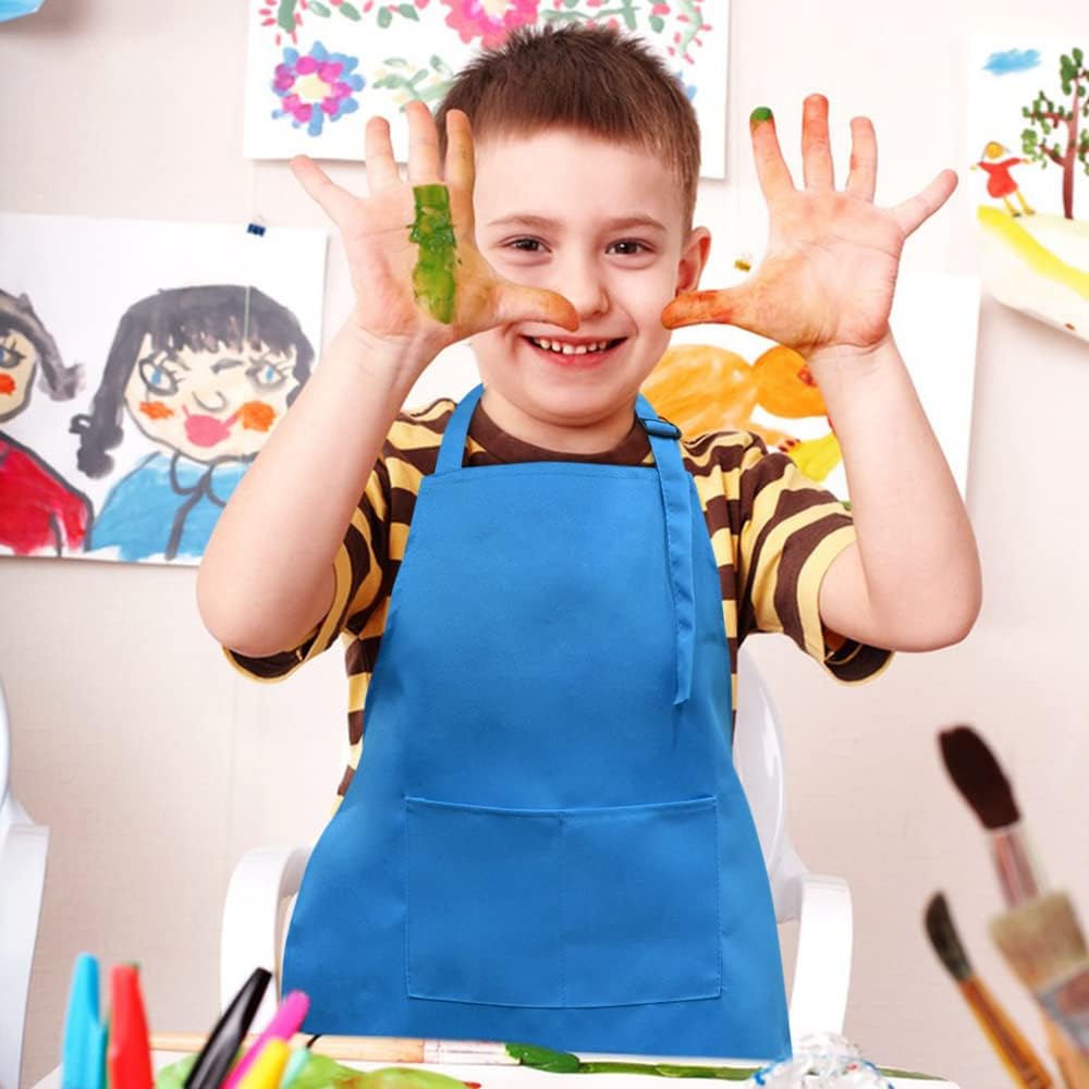 Sinland Kids Apron With Pocket 2 Pack Children Chef Apron For Cooking Baking Painting (M:6-12 Years)