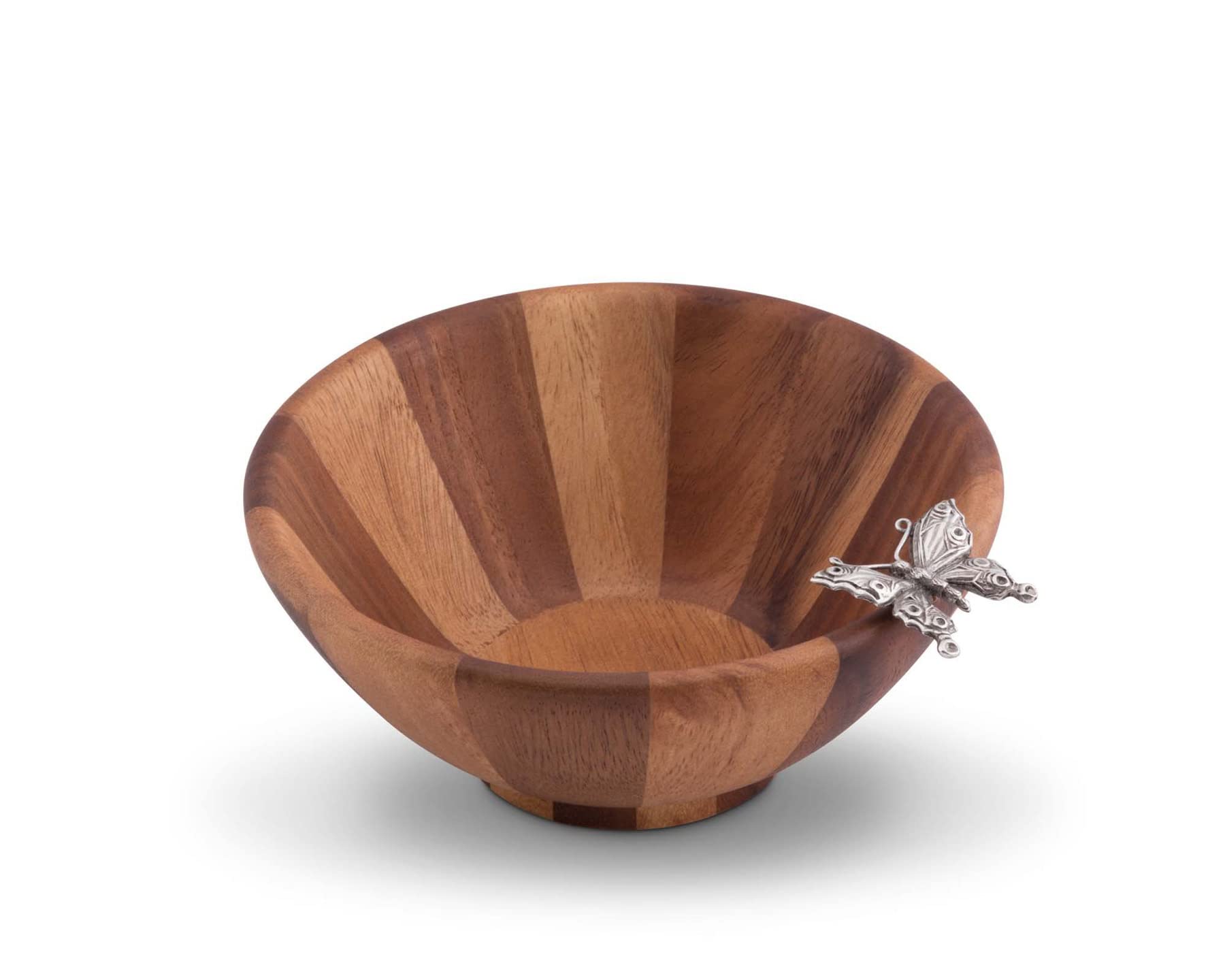 Vagabond House Single Serving Wood Salad Bowl With Pewter Butterfly 8.25 Inch Long 7.5 Inch Wide 3.25 Inch Tall