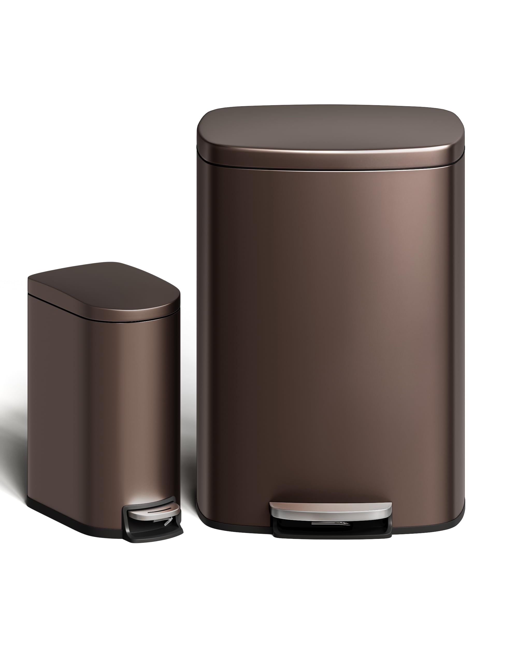 Garvee 13 gal (50 L) and 2.6 gal (10 L) Metal Trash Can Combo Set, Rustproof Garbage Can with Lid, Step-on Trash Bin with Inner 