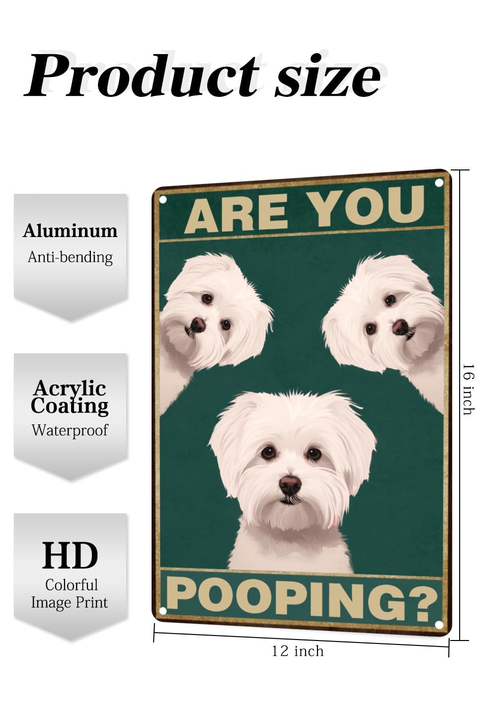 TopPacific Metal Poster - Maltese Dog "Are You Pooping" Sign, 12x16 inches, Aluminum, Funny Bathroom Decor, Color 1440B