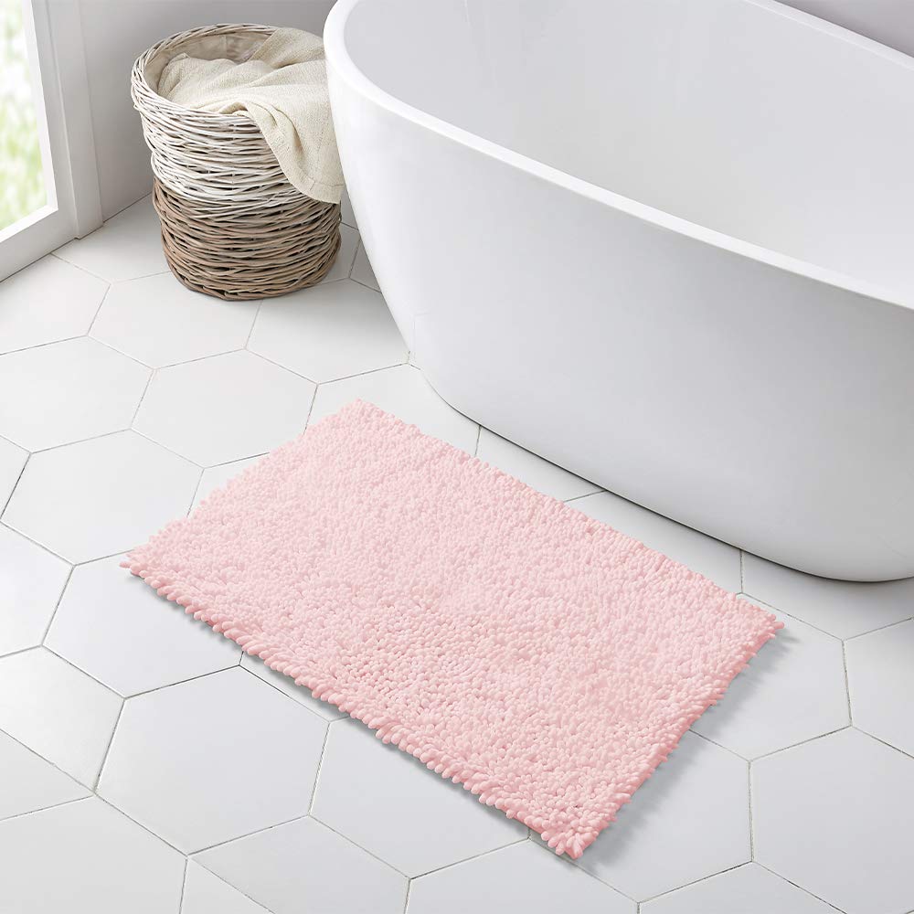 Walensee Bathroom Rug Non Slip Bath Mat (36X24 Inch Blush) Water Absorbent Super Soft Shaggy Chenille Machine Washable Dry Extra
