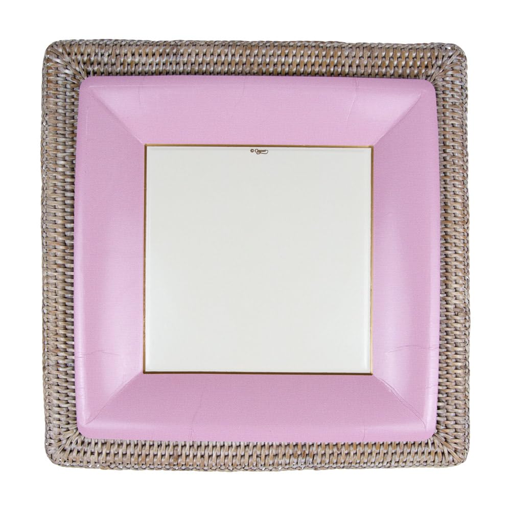 Entertaining With Caspari Grosgrain Square Dinner Plates (8 Pack), Light Pink