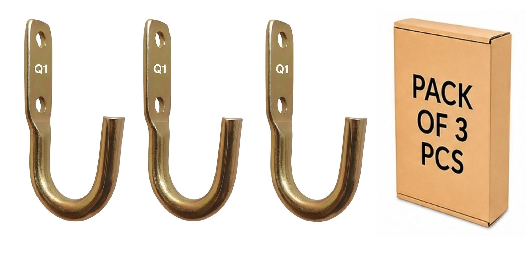 Q1 Beads 3 Pack Steel 10 Mm Thick Heavy Duty J Hook Stand 500 Kgs Capacity, Zinc Plated For Hanging In Workshop,Home And Industr