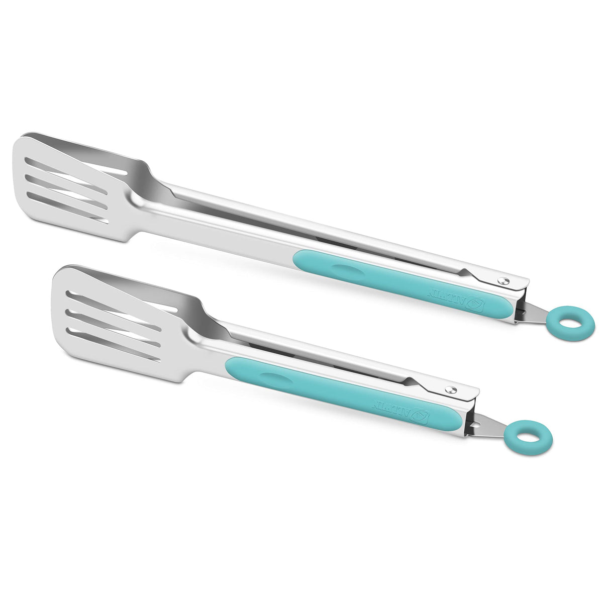 Premium 304 Stainless Steel Barbecue Turners, Heavy Duty Non-Stick Bbq Cooking Kitchen Tongs, 9 '' And 12 '' Aqua Sky