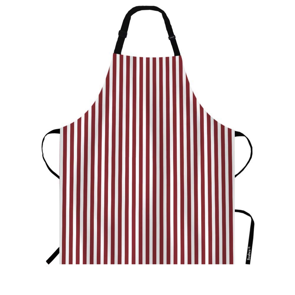 Beabes Red Vertical Stripe Pattern Kitchen Apron Simple Endless Retro White Red Lines Cooking Bib Apron For Chef Restaurant Home