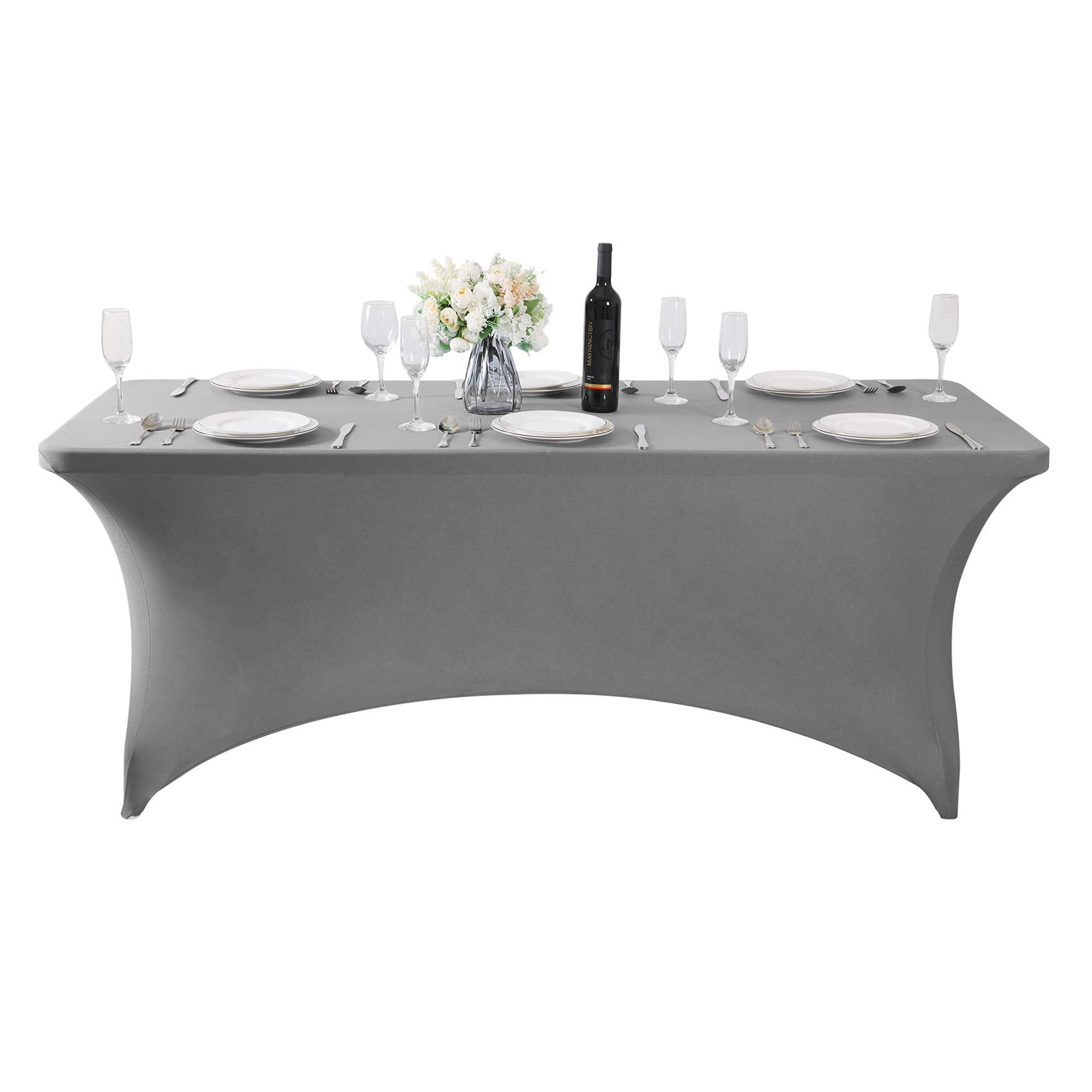 Hezuzo Spandex Table Cover For 6Ft Table Universal Fitted Stretch Tablecloth For Party, Banquet, Wedding And Events-Gray