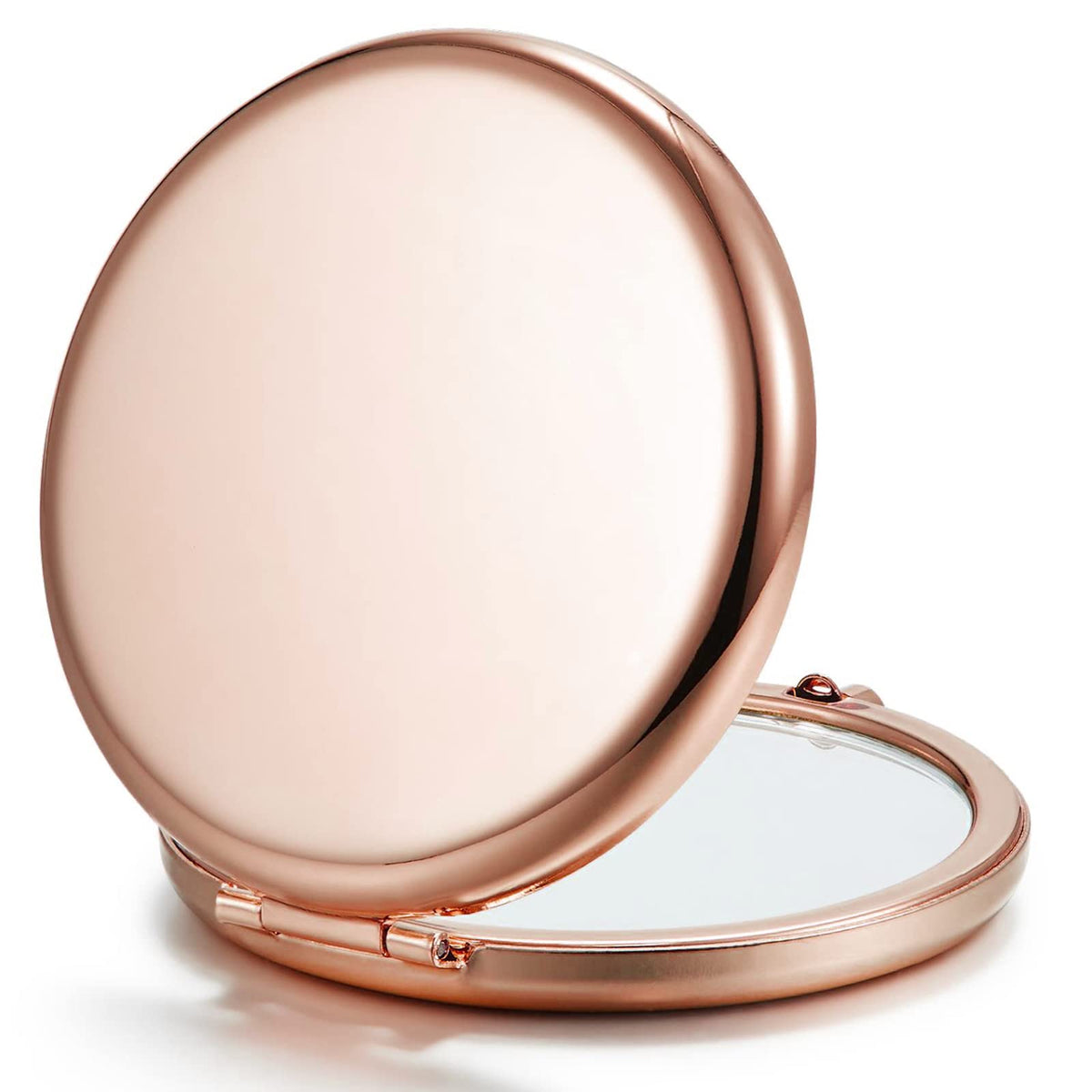 Getinbulk Compact Mirror For Purse, Double-Sided 1X/2X Magnifying Metal Pocket Makeup Mirrors(Round, Rose Gold)