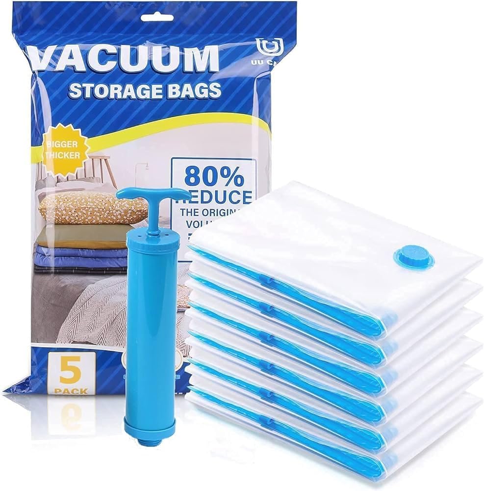 Pritama Reusable Zip Lock Vacuum Storage Bag With Pump,Vacuum Plastic Storage Bag For Clothes, Blankets, Home & Travel (Pack Of 
