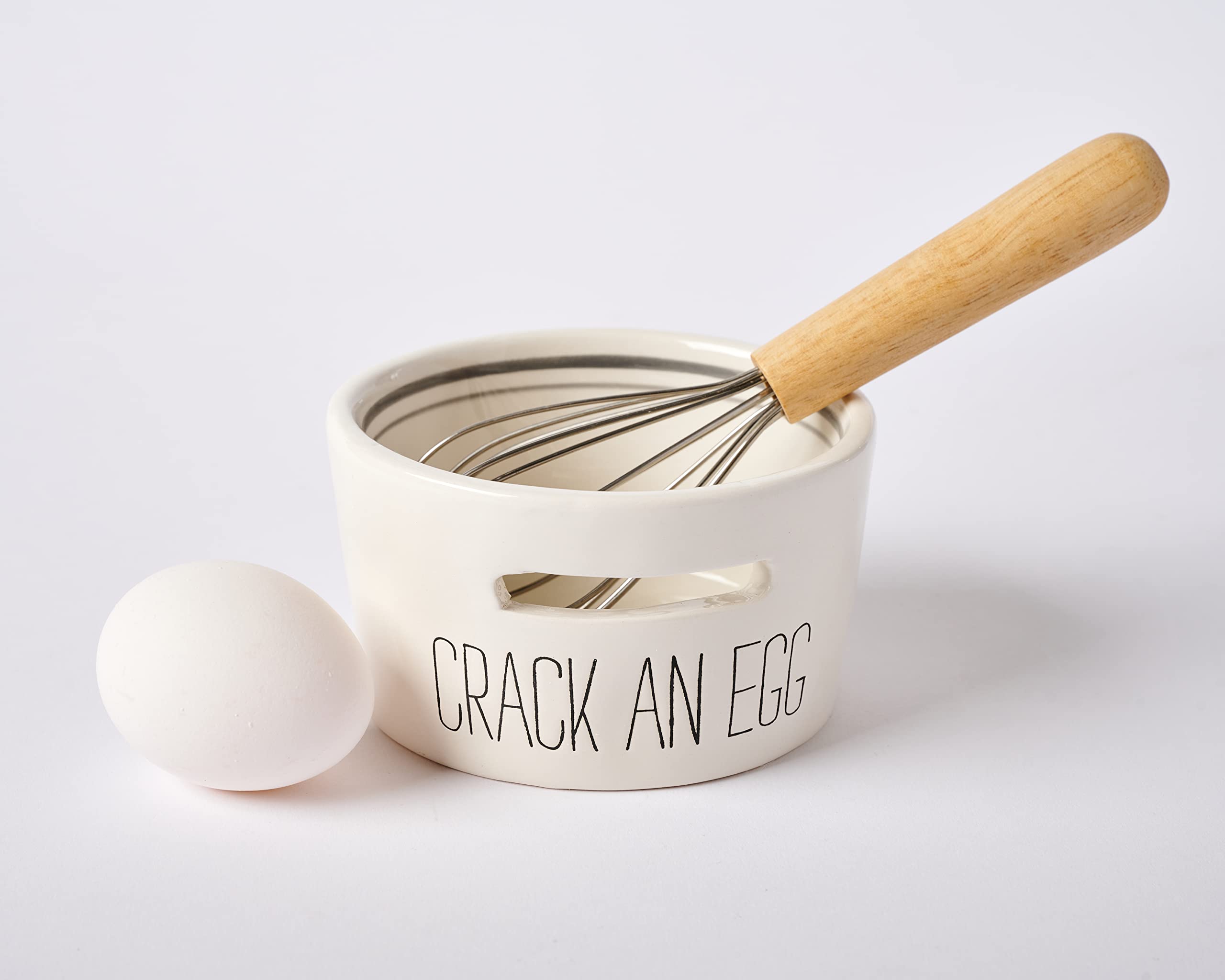Mud Pie 41540006, Bowl 2 1/2'' X 4 1/4'' Dia 7'' Separator And Mini Whisk, Egg, White