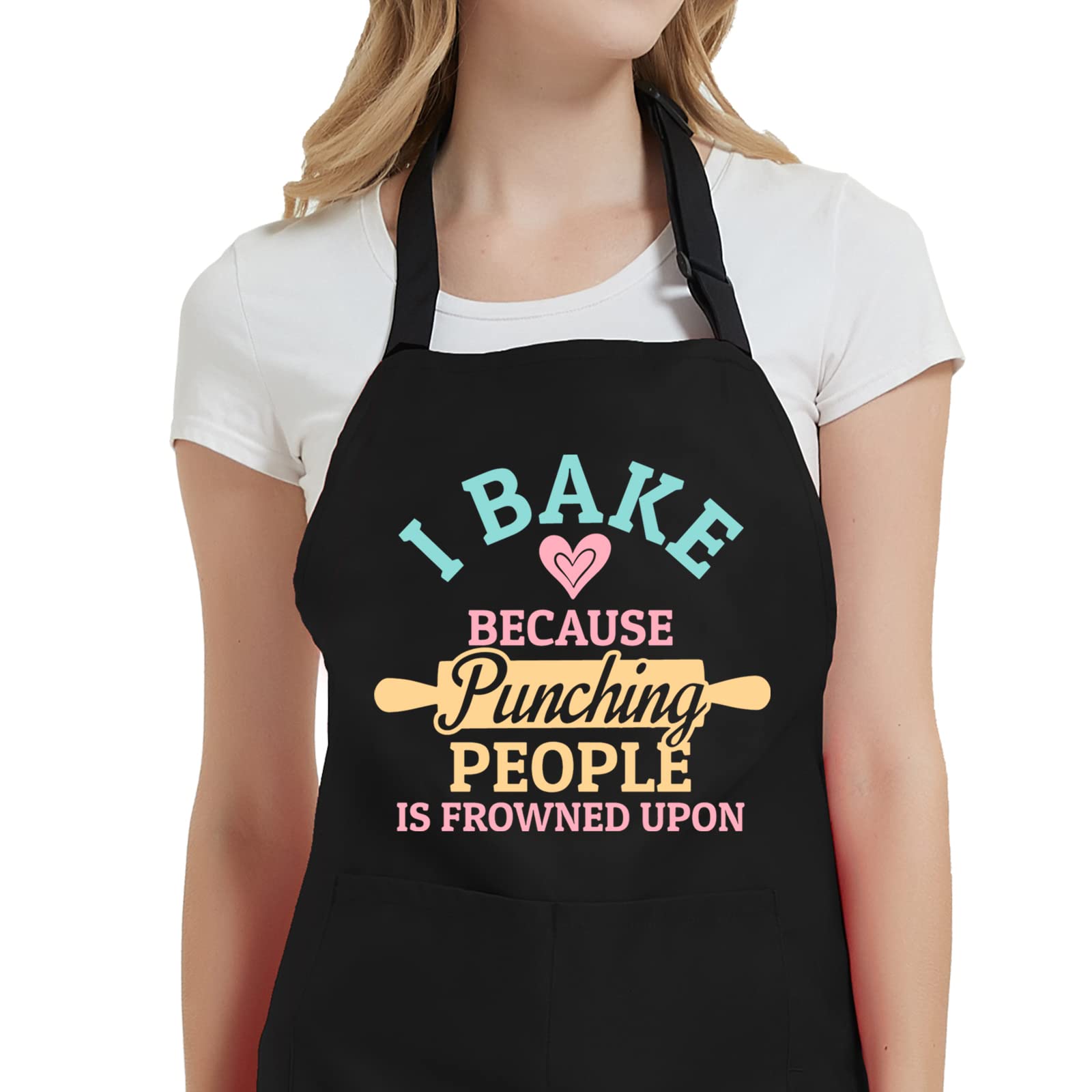 Jpayxese Baking Aprons For Women With Pockets, I Bake Because People Is Frowned Apron, Cute Baking Gifts For Bakers Friends, I B