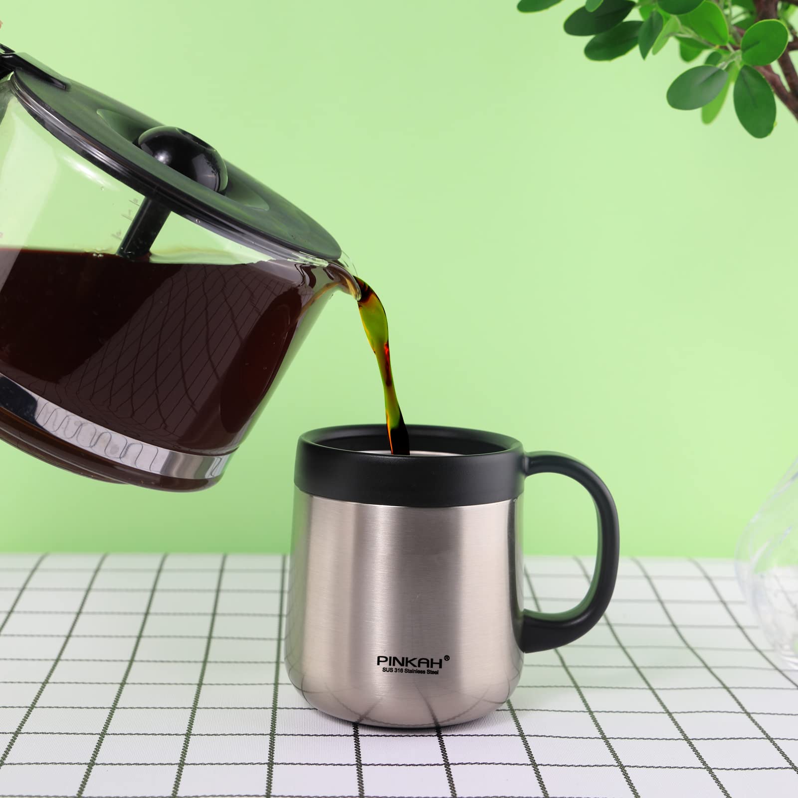 Pinkah 16Oz Stainless Steel Insulated Coffee Mug With Handle And Lid, Double Wall Vacuum Coffee Tumbler Thermal Cup With 2 Lids
