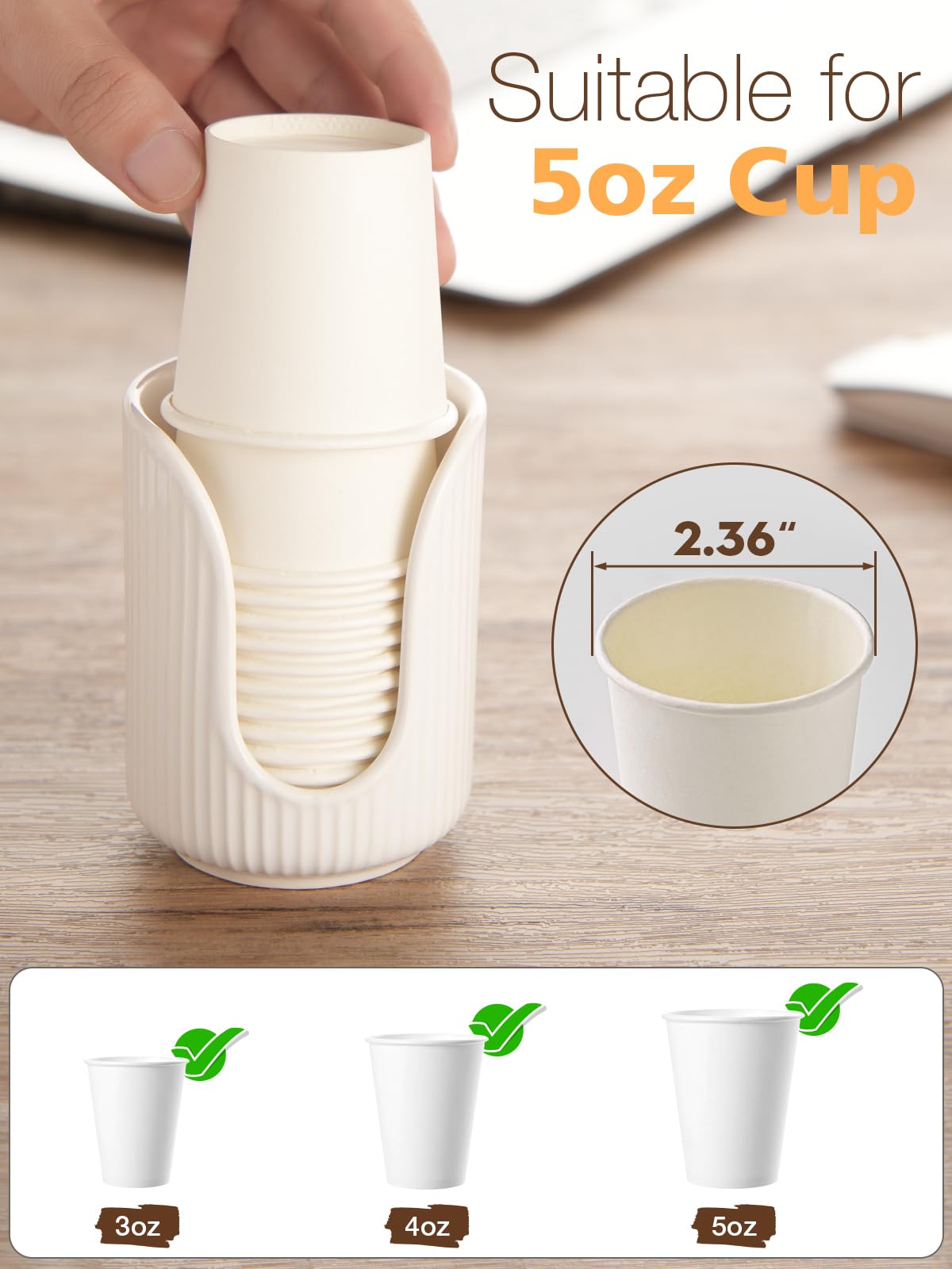 Abruty Bathroom Cup Dispenser, 3Oz-4Oz Ceramic Paper Cup Holder, Small Countertop Mouthwash Dixie Cups Accessories, For Vanity C