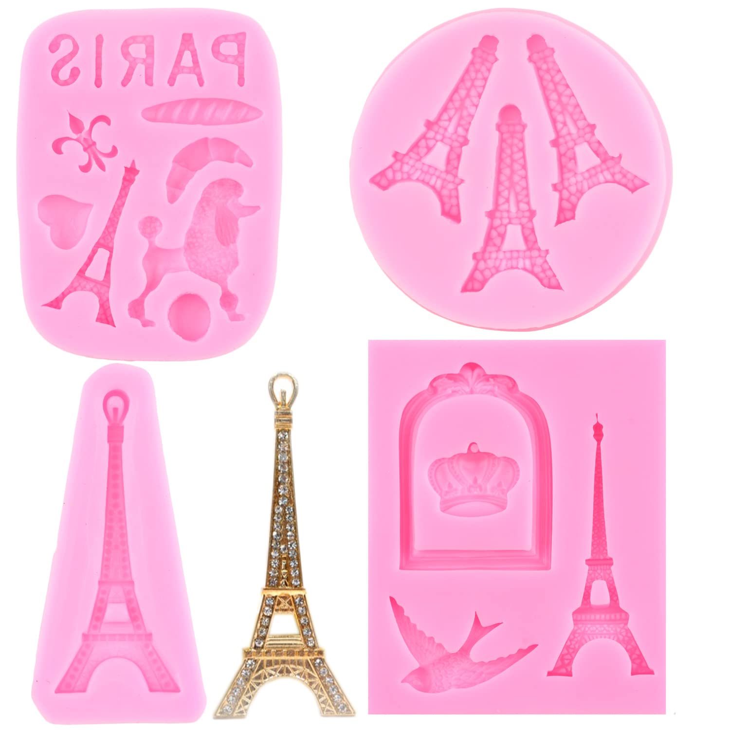 Rfghac I Love Paris Poodle Dog Fondant Mold Eiffel Tower Silicone Molds For Cake Decoration Cupcake Topper Chocolate Gum Paste S