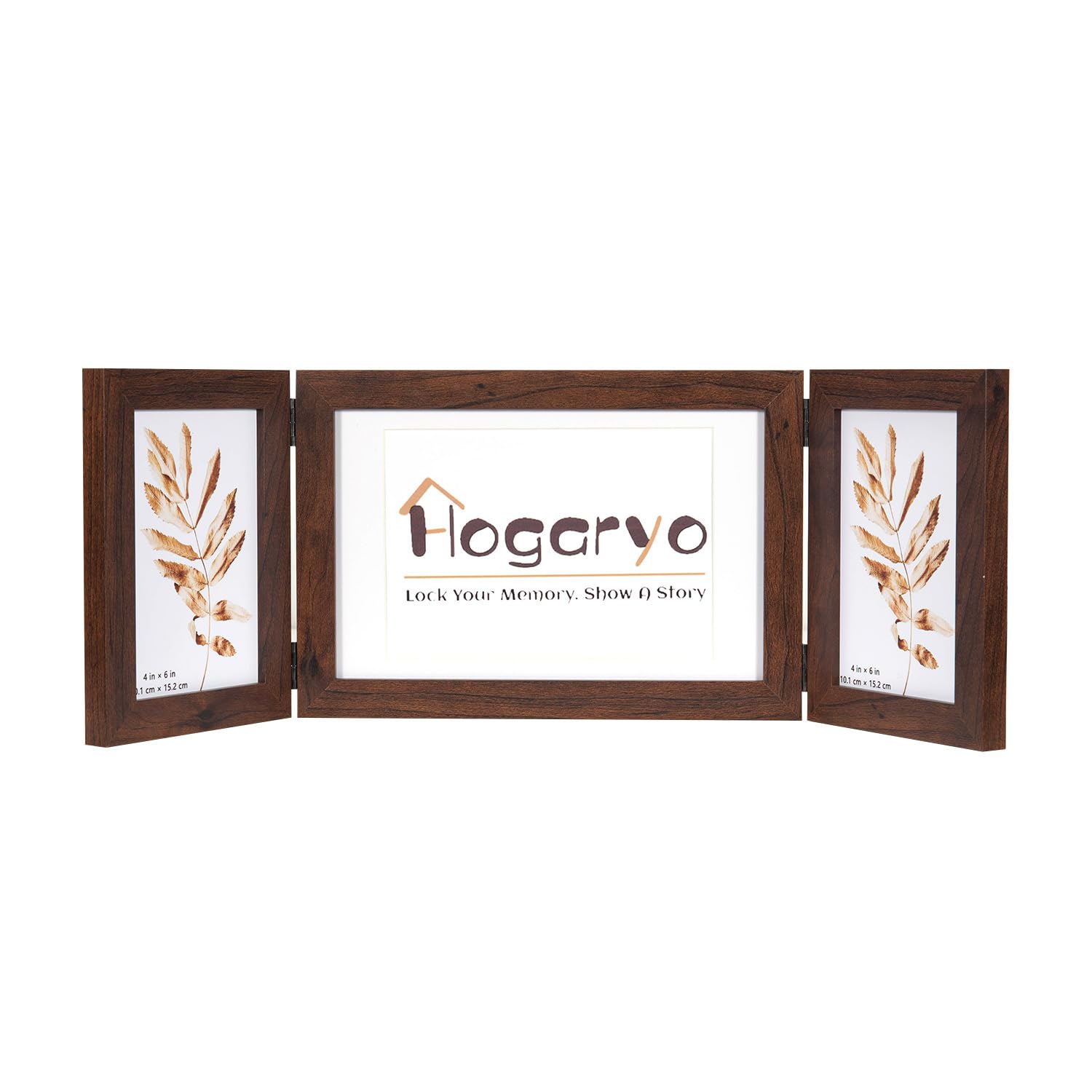 Hogaryo Brown 3 Picture Frame Collage 4x6 5x7,Holds 3 Standard Photographs, Freestanding,Glass Front Stand Vertical on Desktop