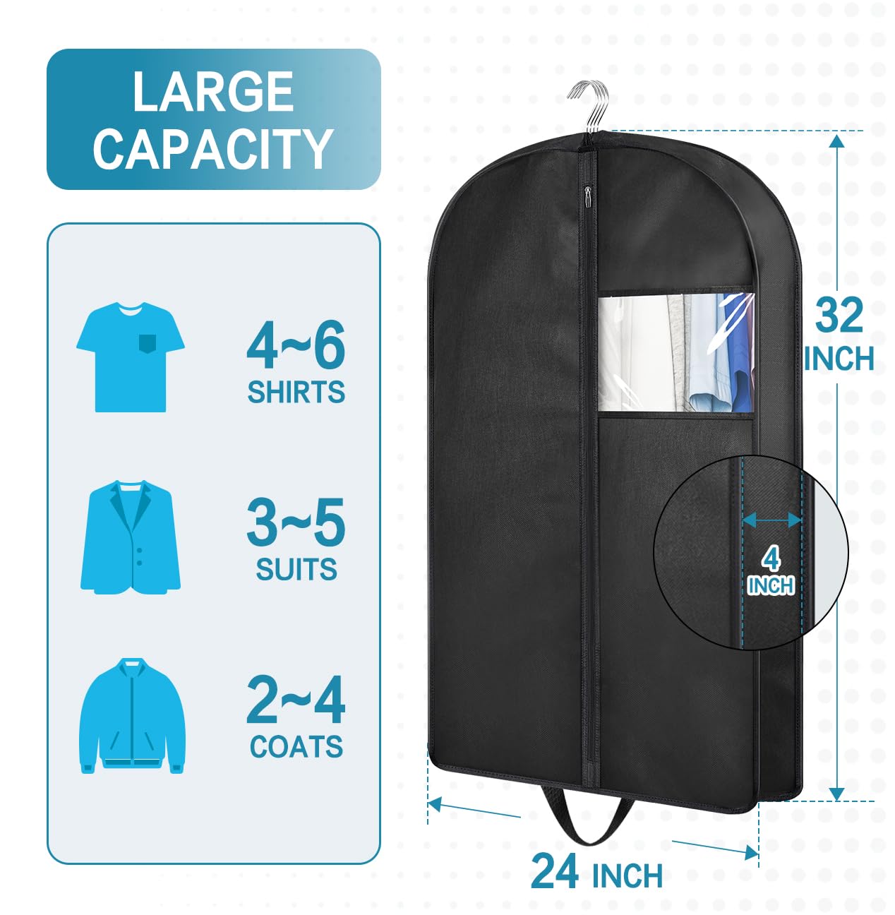 Kimbora 32'' Garment Bags For Hanging Clothes Travel, 4'' Gusseted Suit Bags For Closet Storage Mens Garment Protector Cover For
